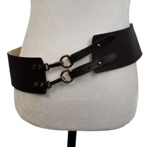 Margaret M Faux Leather Wide Brown Belt Double Hook Close Steampunk